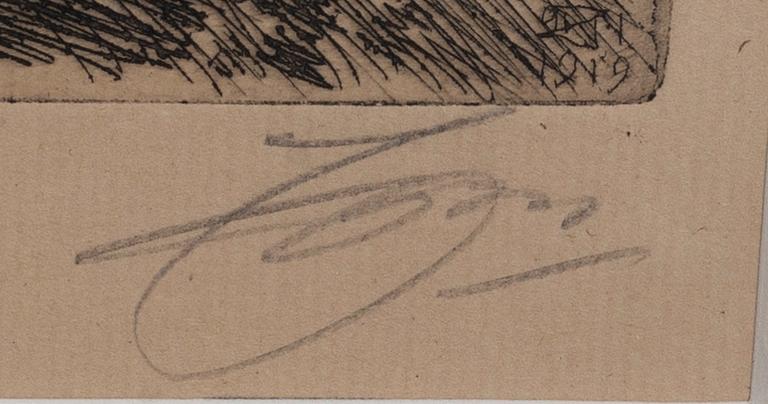 Anders Zorn, a signed etching from 1919.