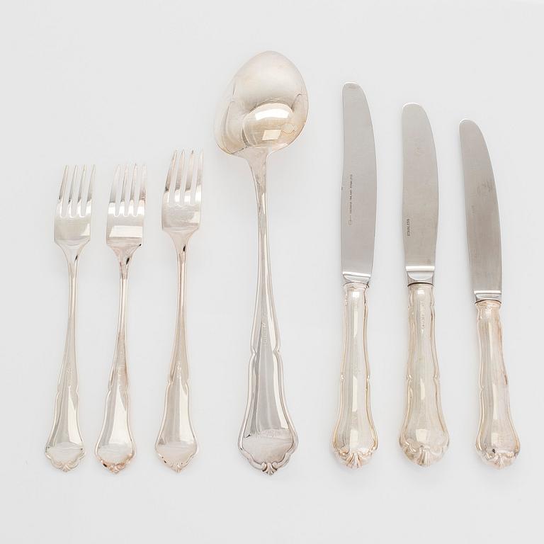 Bestickuppsättning, 55 delar, silver, "Chippendale", tre tillverkare, 1983-94.