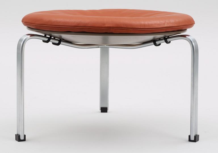 A Poul Kjaerholm brown leather and steel 'PK-33' stool, Fritz Hansen, Denmark 1989.