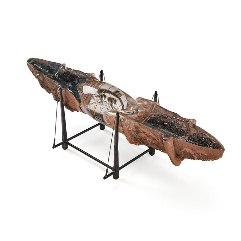 Bertil Vallien, "Precious Cargo", a unique sand cast glass sculpture of a boat, Kosta Boda 1987.