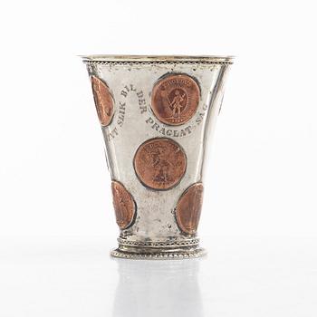 A Swedish 18th century parcel-gilt silver beaker, unmarked.