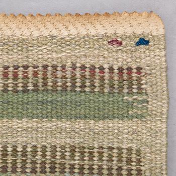 Barbro Nilsson, Matto, "Randig med tvist, grön", flat weave, ca 244,5-245,5 x 226-227 cm, signed AB MMF BN.