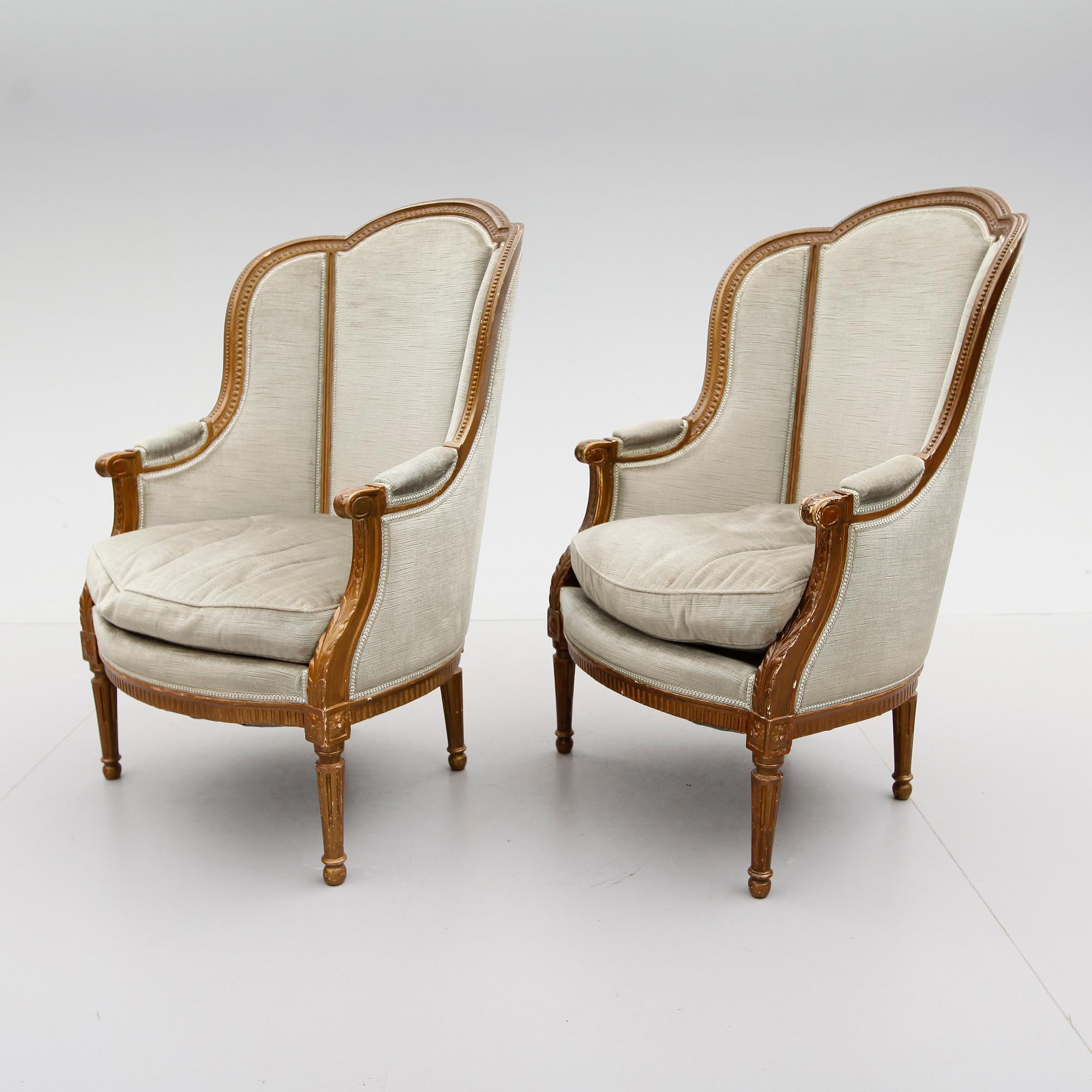 BERGÈRER, 1 par, Louis XVI-stil, 1800-talets andra hälft.