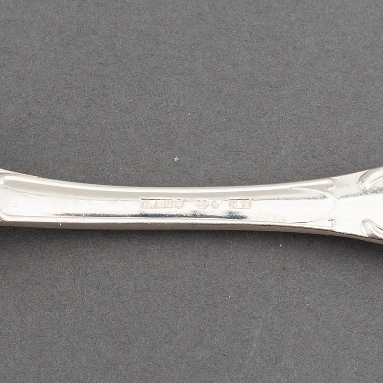 FISKBESTICK, silver, 18 + 18 st, modell "Olga", GAB, Stockholm och Eskilstuna, 1900-talets andra hälft.