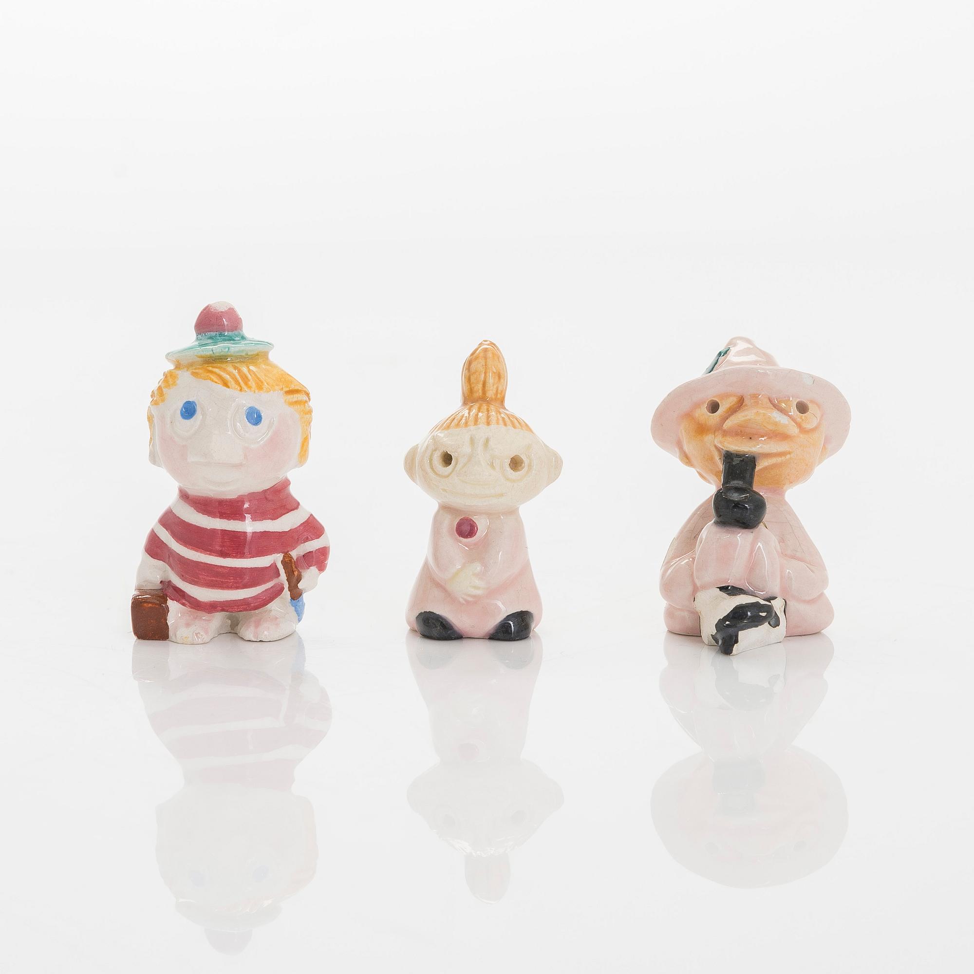 Leo Tykkyläinen, a set of three 1950s ceramic Moomin figurines, Finland.