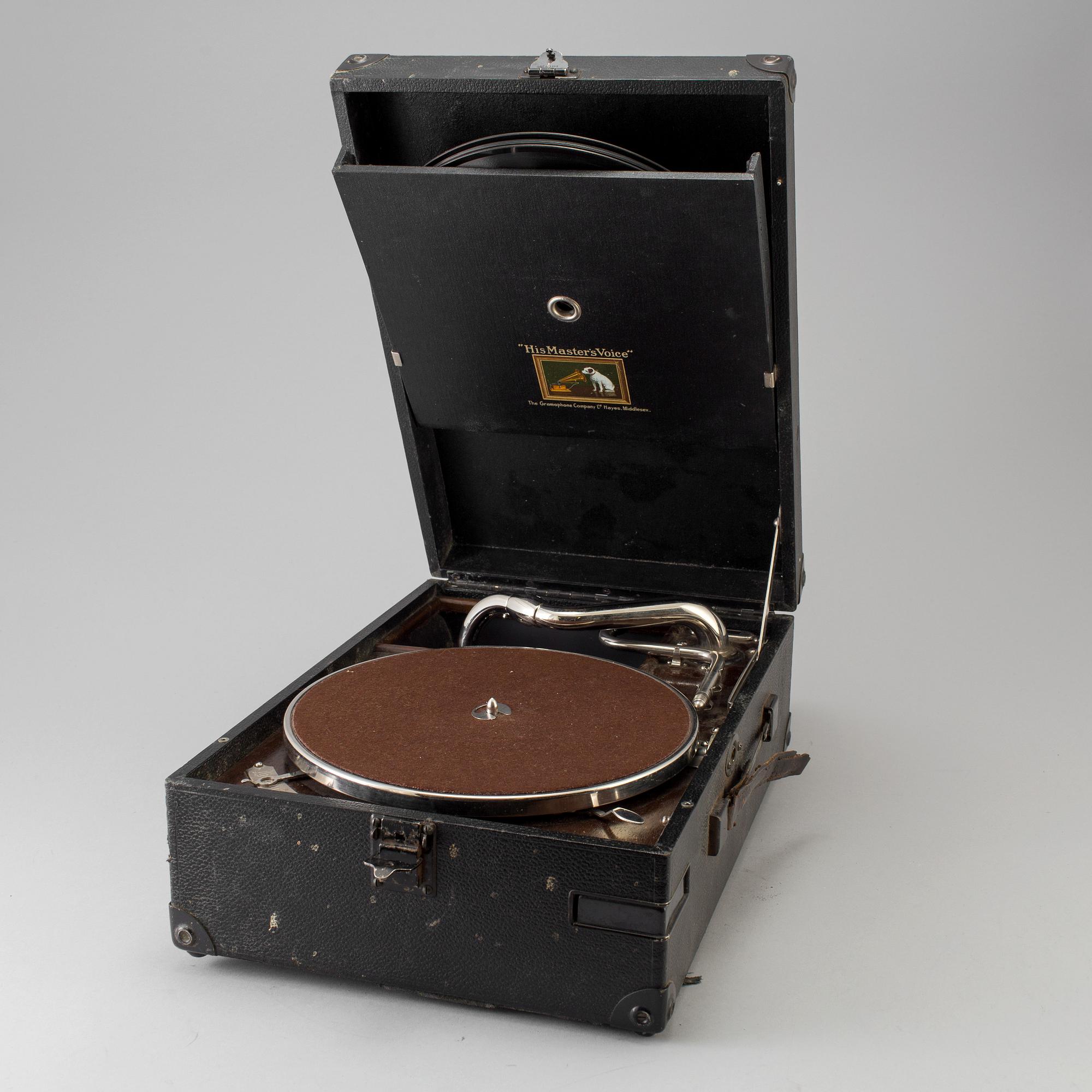 A TRAVEL Gramofon, His Master's Voice, early 20th century.