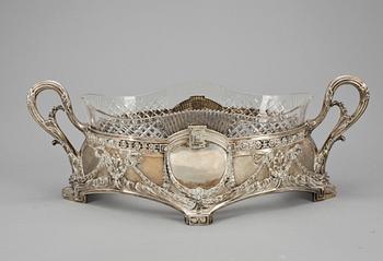 JARDINIERE, nysilver samt glas. Jugend. 1900-talets början.