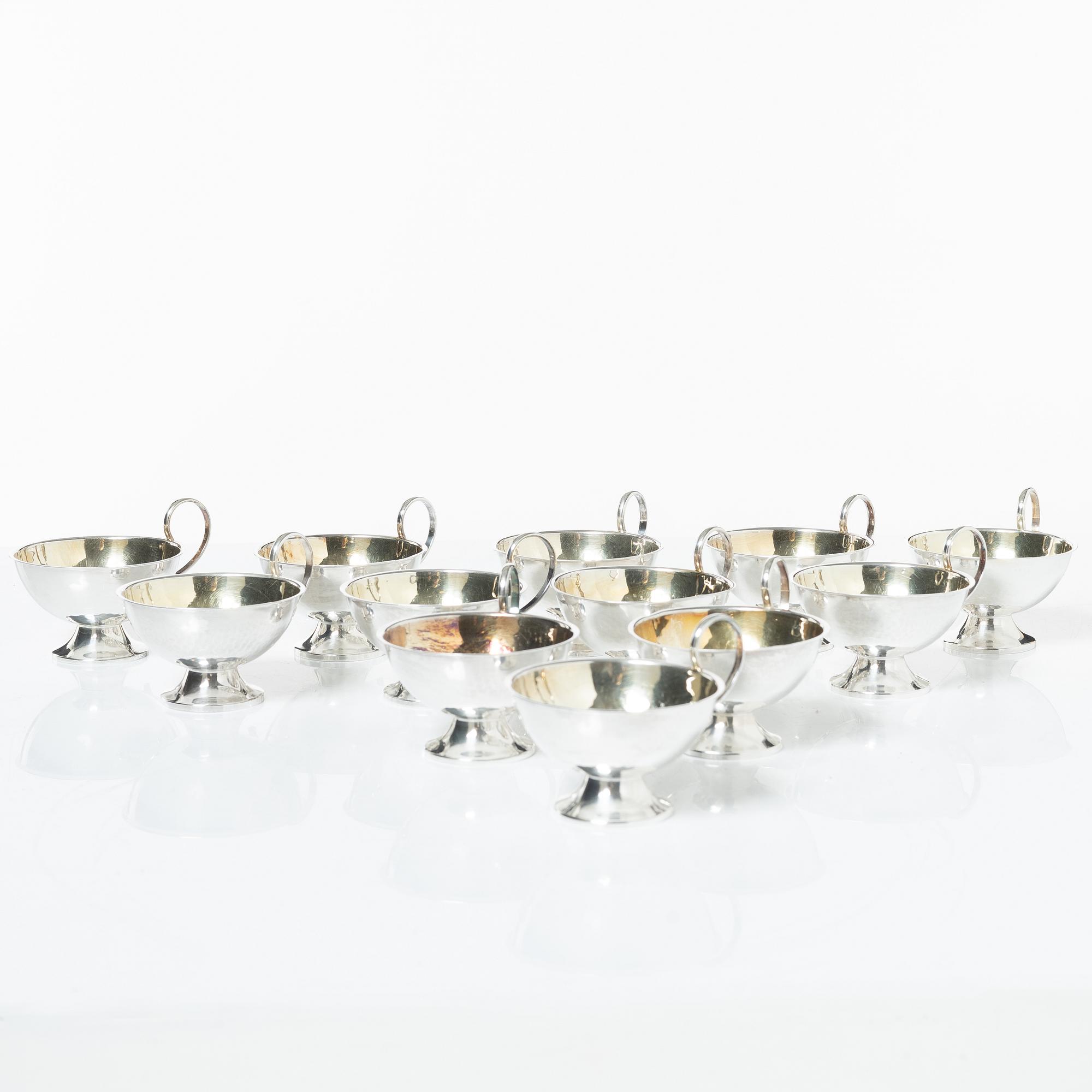 Punschmuggar, 12 st, silver, Cesons, Göteborg, 1970-tal.