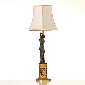 A French Empire ormolu and patinated lamp, early 19th century.