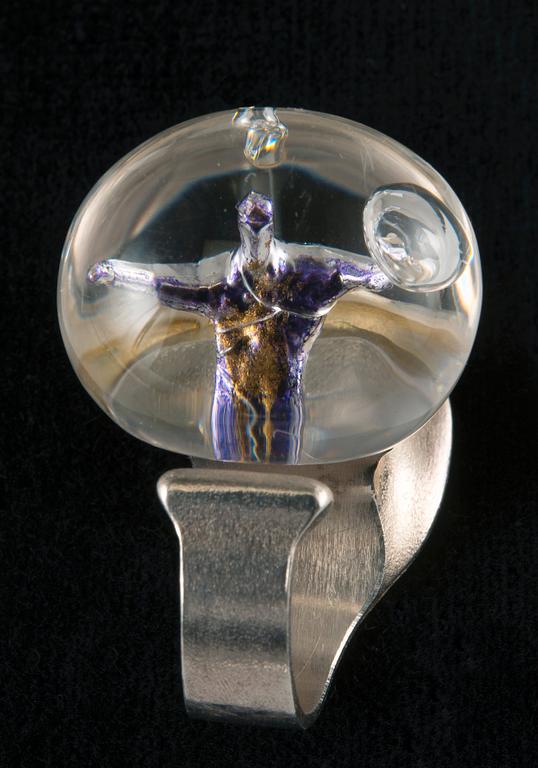 Björn Weckström, A RING, silver with acrylic, "Man in Cosmos", Lapponia 1973.