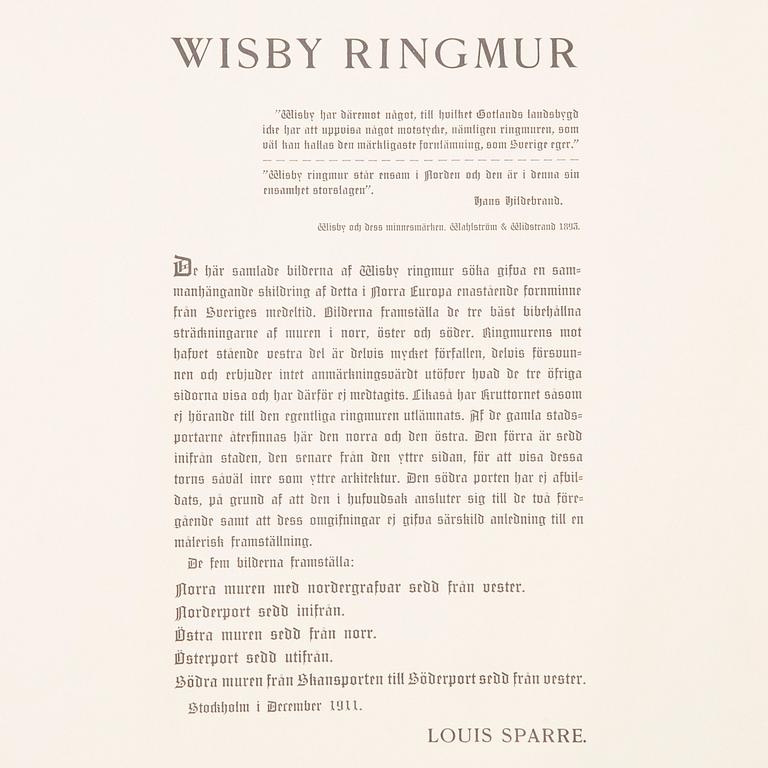 LOUIS SPARRE, grafikmapp, litografier 9 st, signerade och daterade Wisby 1911.