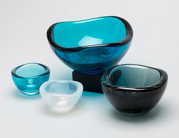 SKÅLAR, 4 st, glas, Sven Palmqvist, Orrefors, signerade.