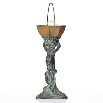 Alice Nordin, an Art Nouveau patinated bronze table lamp "Night and Morning", Herman Bergman's foundry, Stockholm, early 1900s.