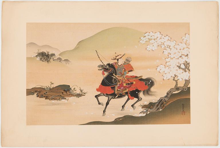 JAPANILAINEN PUUPIIRROS, triptyykki, myöhempi painos, 1900-luvun ensimmäinen puolisko, sekä kolme painotyötä.