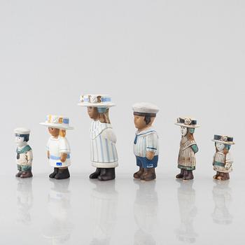 Lisa Larson, figuriner, 6 st, stengods, ur serien "Sekelskifte", Gustavsberg.
