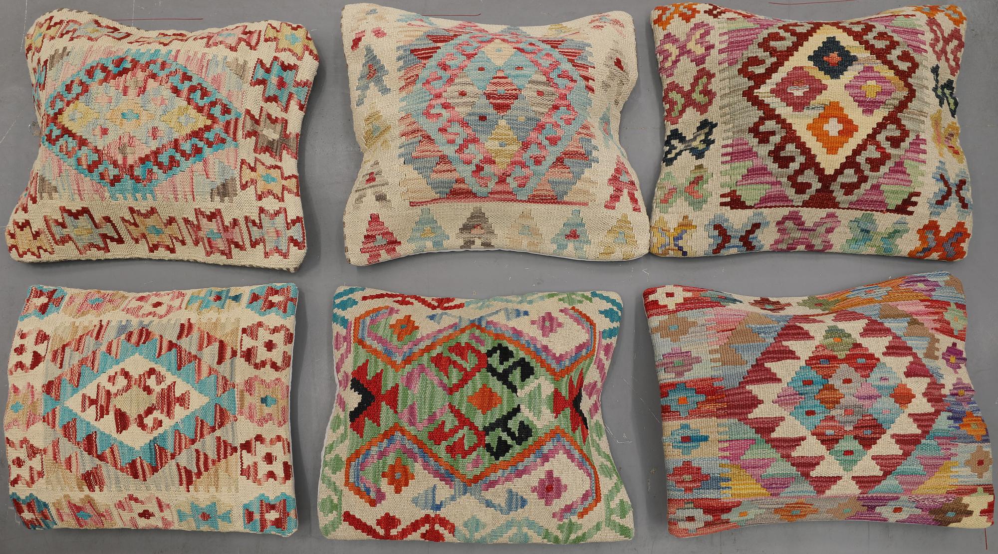A set of six Kilim cushion covers, approx. 50 x 50 cm.