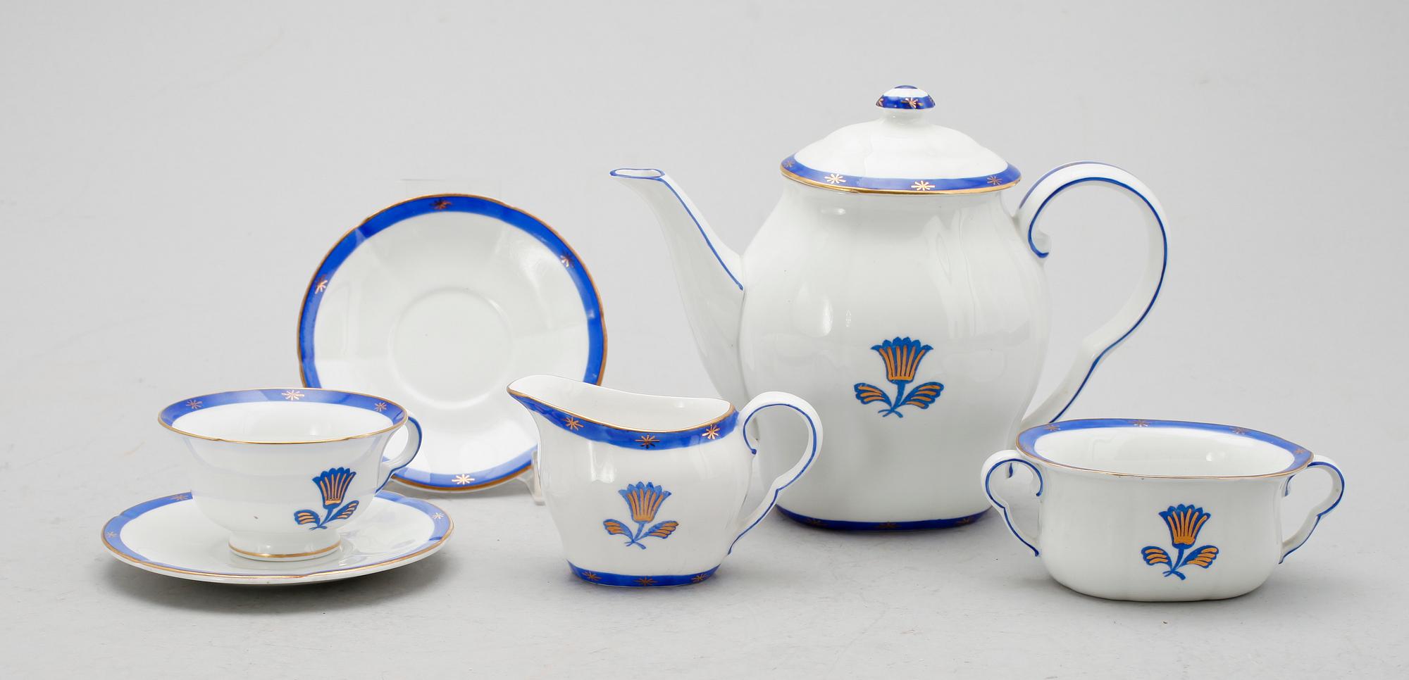 MOCCASERVIS, 12 del, porslin, Guldstjärna, Wilhelm Kåge, Gustavsberg.