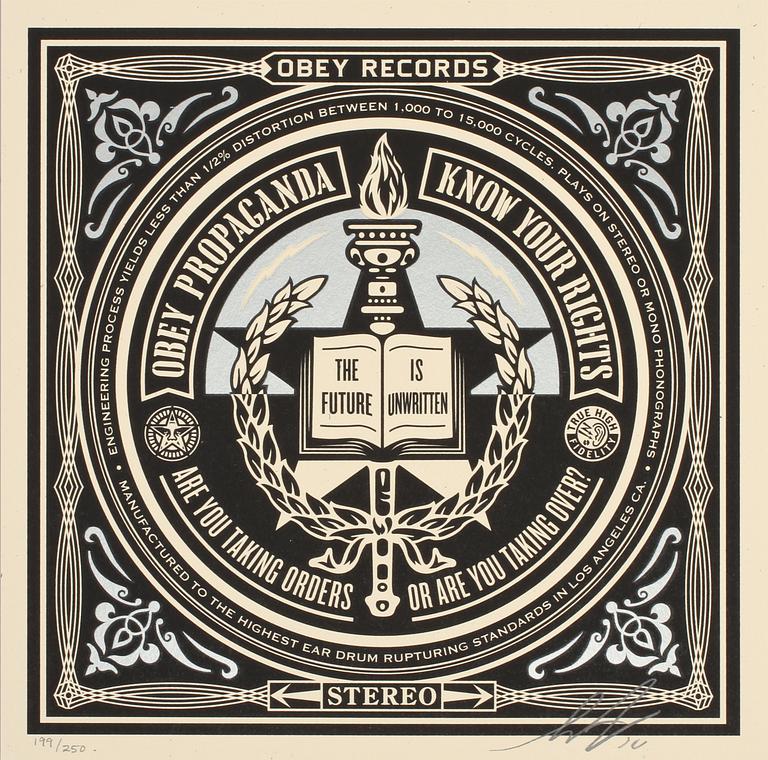 SHEPARD "OBEY" FAIREY, färgserigrafier, 4 st, signerade daterade (20)14 och numrerade 199/250.