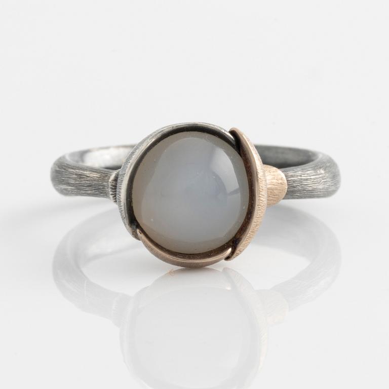 Ole Lynggaard, ring, "Lotus", silver and gilded with moonstone.