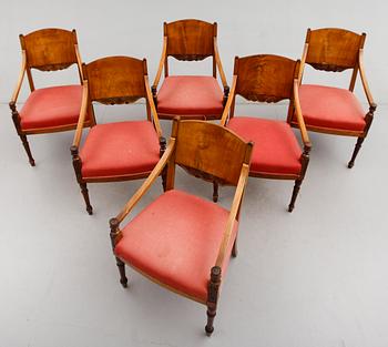 KARMSTOLAR, 6 st, empire, 1800-talets första hälft.