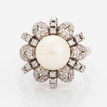 Pearl and eight-cut diamond cocktail ring.
