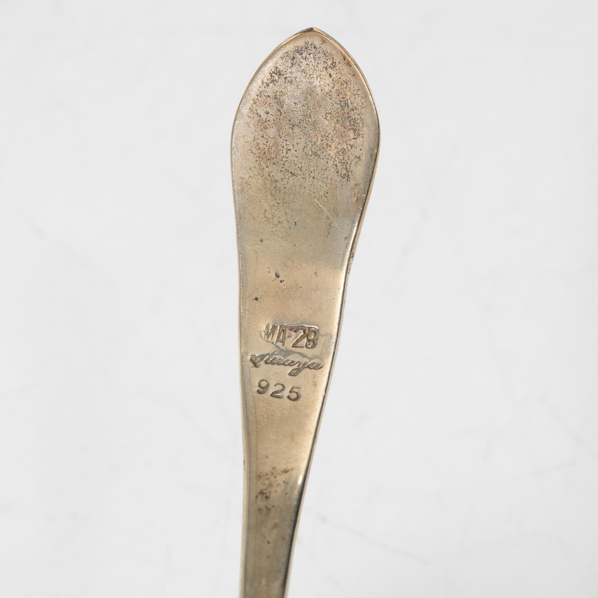 A silver sauceboat with tray and spoon, Anaya, Mexico, second half of the 20th Century.