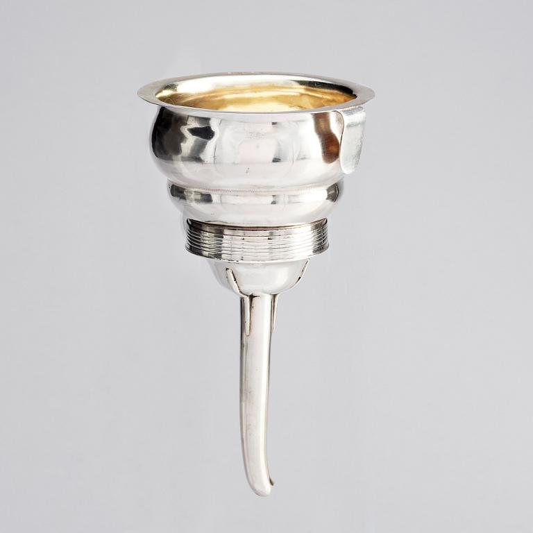 A Swedish 19th century parcel-gilt silver wine-strainer, mark of C.N. Ruthenbeck, Uddevalla (1828-1854).