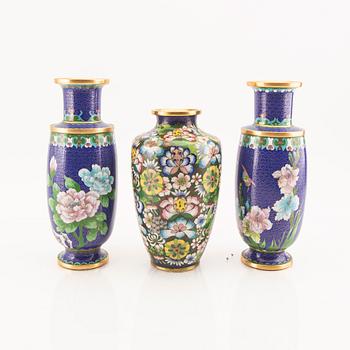 A set of three Chinese enameled vases 20th century.