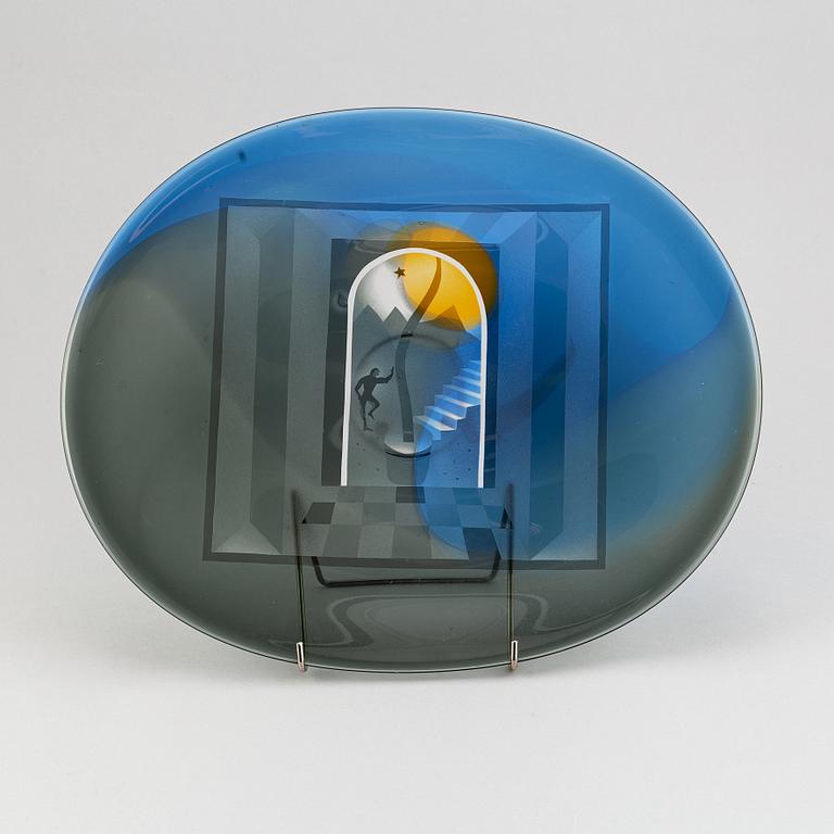 A glass sculpture by Bertil Vallien, Kosta, unique, signed.