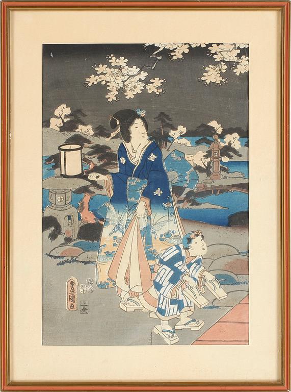 UTAGAWA TOYOSHIGE TOYOKUNI II, 3 st, träsnitt.