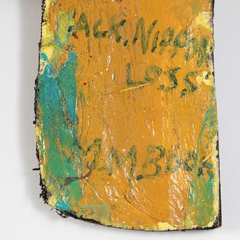 Max Mikael Book, acrylic on tarpaulin mounted on wooden panel, signed.