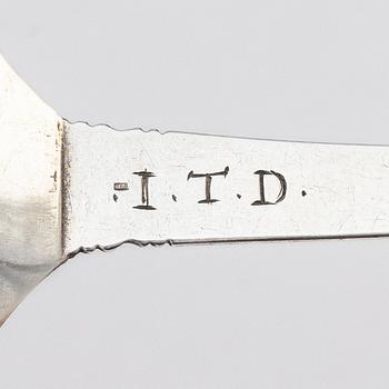 A probably Scandinavian 18th century silver spoon, unidentified makers mark IK, unclear hallmark.