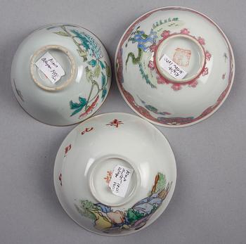 FAT, 3 st samt SKÅLAR, 3 st, porslin, Kina, 1800-1900-tal.