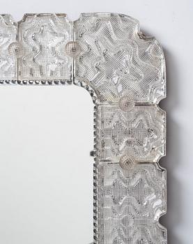 Carl Fagerlund, a Swedish Modern cast glass framed mirror, Orrefors ca 1940-50's.