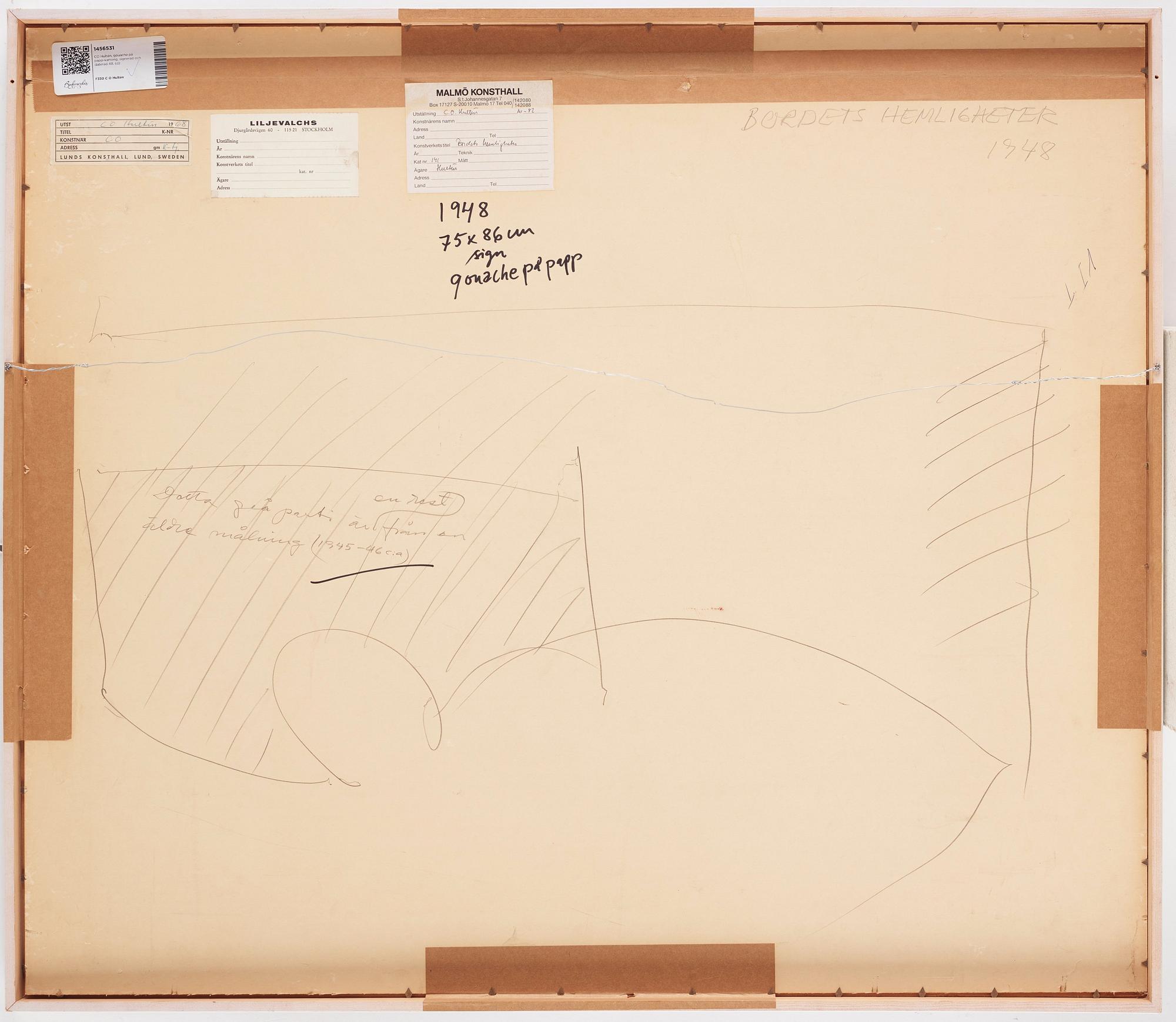 CO Hultén, gouache on paper board, signed and dated -48.
