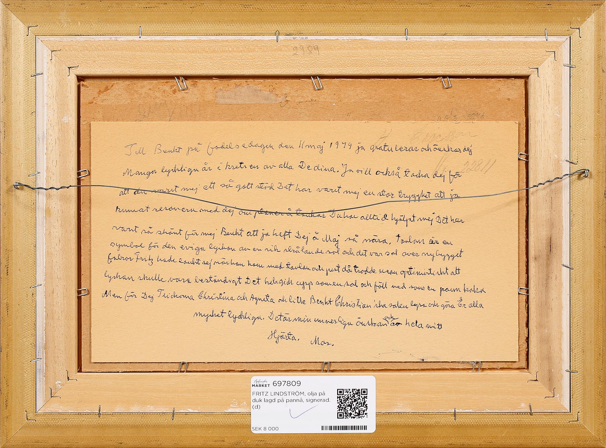 FRITZ LINDSTRÖM, olja på duk lagd på pannå, signerad.