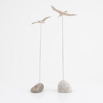Rey Urban, a pair of sculptures, sterling silver and stone, Stockholm, 1995-2001.
