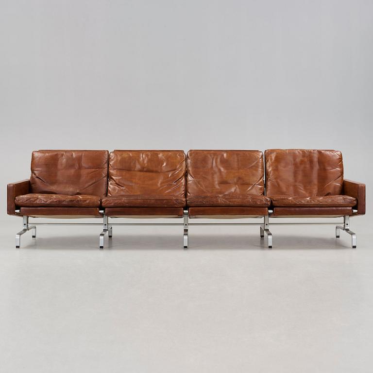 Poul Kjaerholm, a 'PK-31-4' four-seated brown leather and steel sofa, E Kold Christensen, Denmark 1960's.