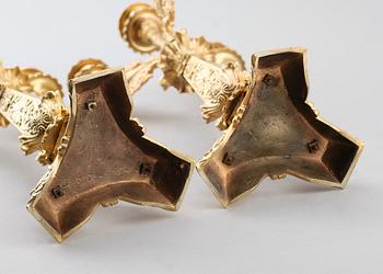 KANDELABRAR, 1 par, förgylld brons, senempire, 1800-talets andra hälft.