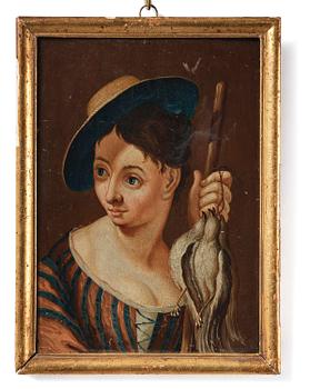 Lars Henning Boman, tillskrivna, Man med mineralhacka & Kvinna med kramsfåglar.