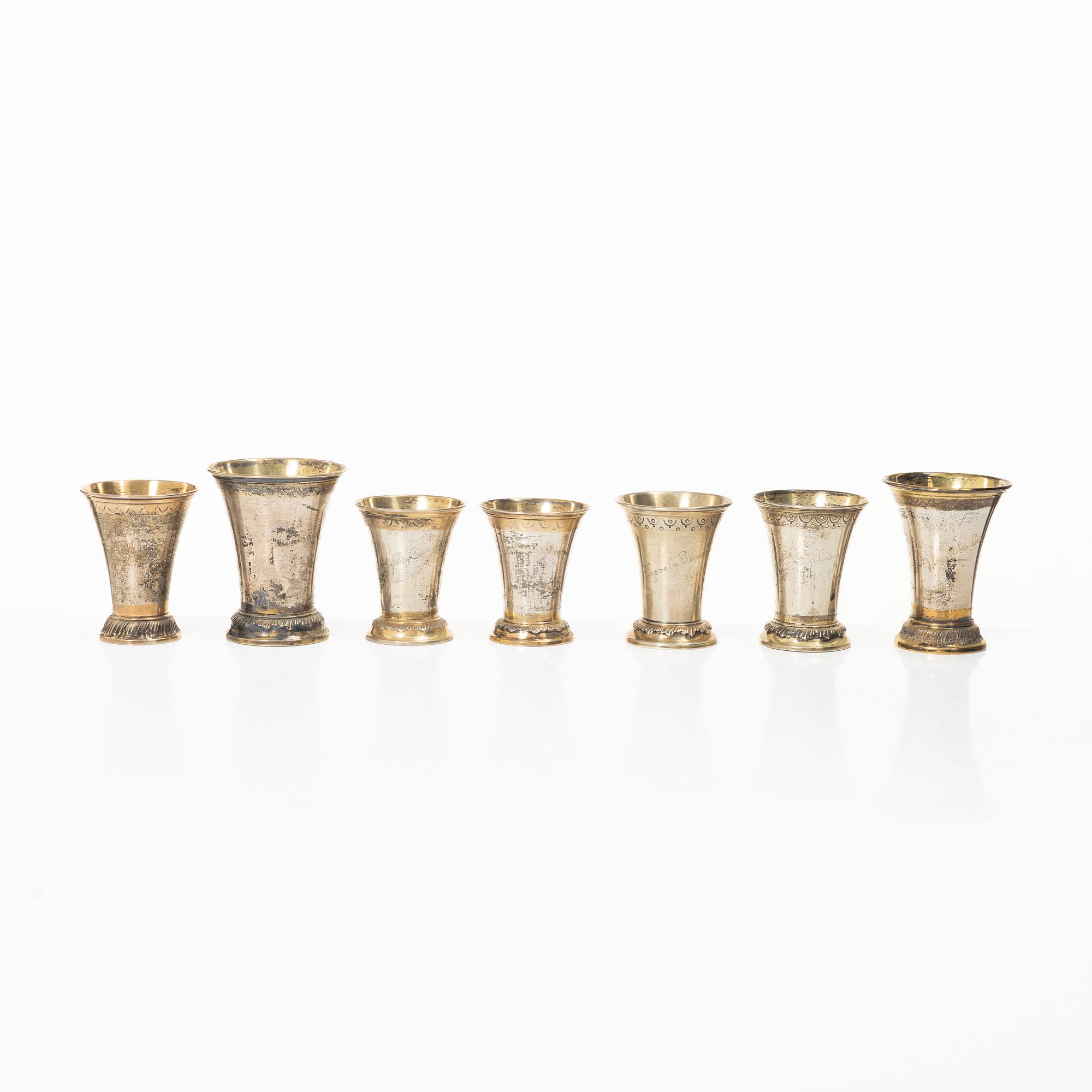 Bägare, 7 st, silver, KG Markströms AB, Uppsala, bl a 1926.
