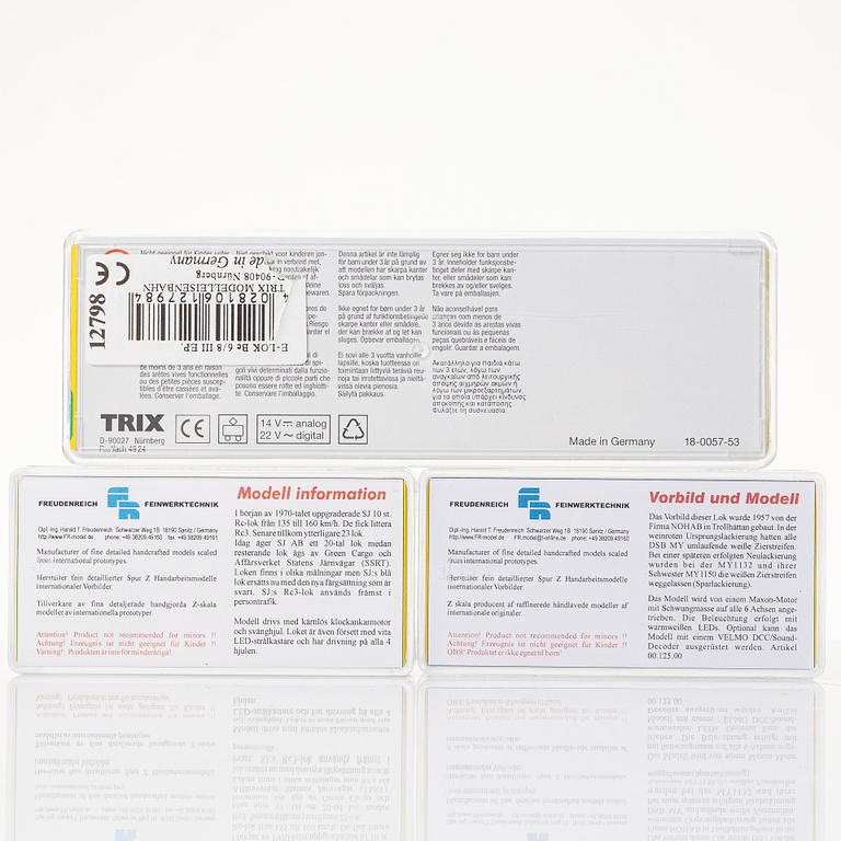 Locomotives, 3 pcs. Freudenreich Feinwerktechnik and Trix. Scale N and Z. Models 12798, MY1132 and Rc-3 1050.