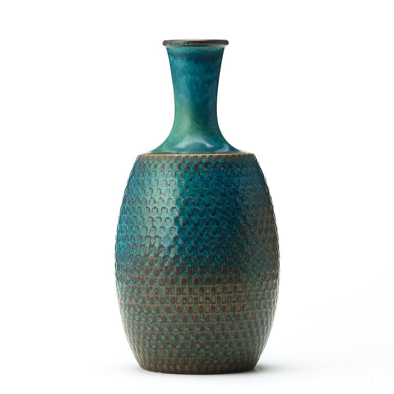 Stig Lindberg, A Stig Lindberg turqouise glazed stoneware vase, Gustavsberg Studio, Sweden 1964.