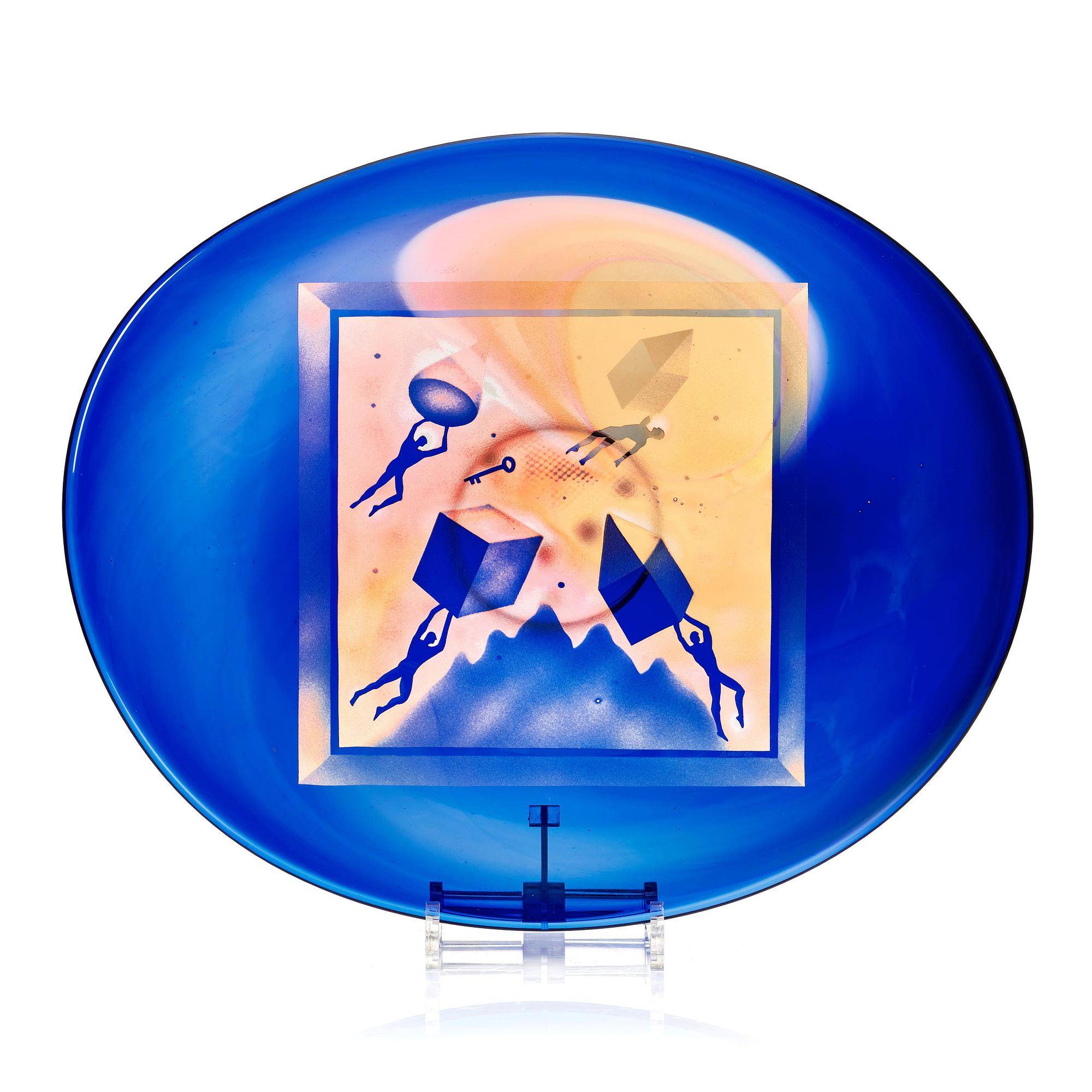 Bertil Vallien, a unique glass dish, Kosta Sweden.