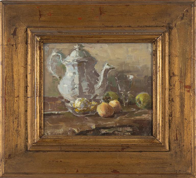 Esther Kjerner, oil on canvas/paper-panel, signed.