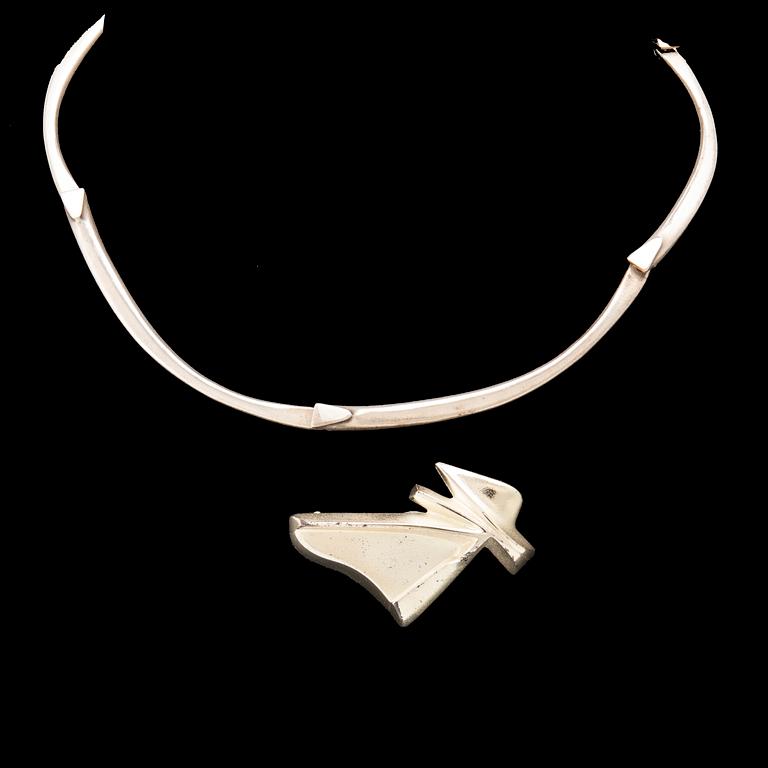 Zoltan Popovits, necklace "Arcturus" silver and brooch "Bambu", Lapponia 1981 and 1998.