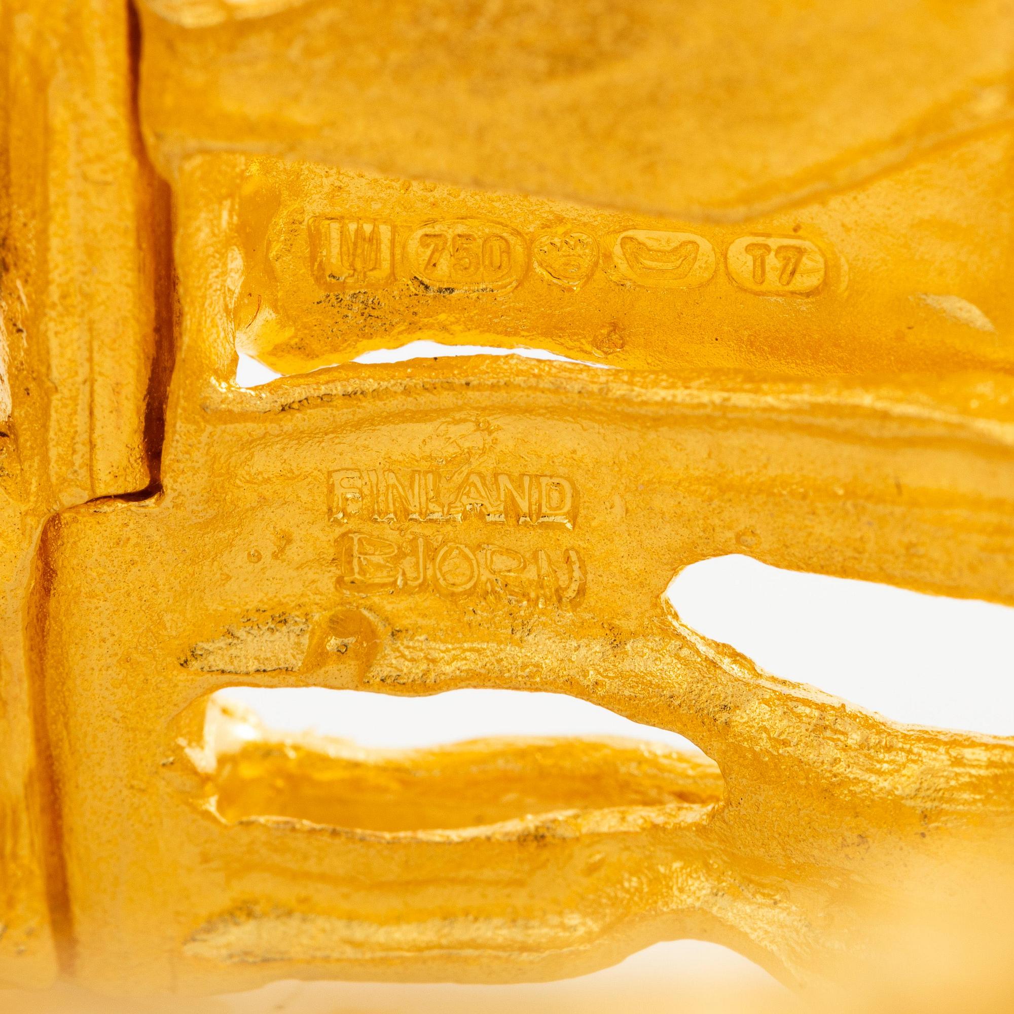 Björn Weckström, bracelet, "Offereld", 18K gold with tourmaline sticks, Lapponia 1972.