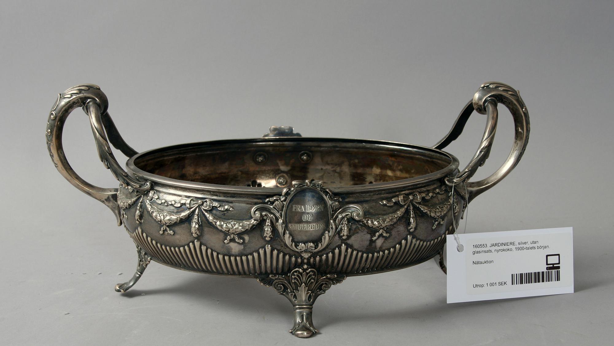 JARDINIERE, silver, nyrokoko, Danmark, 1900-talets början.