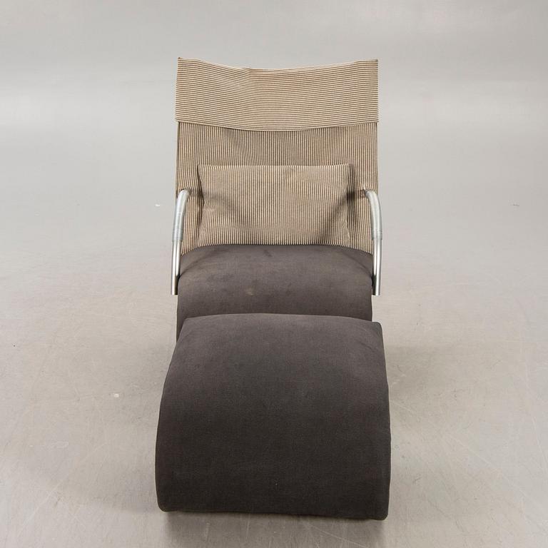 A Claude Brisson armchair and stool for Ligne Roset laer part of the 20th century.