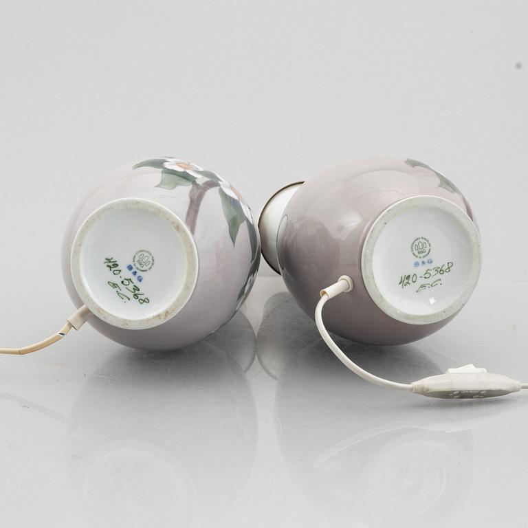 A pair of porcelain table lamps, Bing & Grøndahl, Denmark, after 1970.